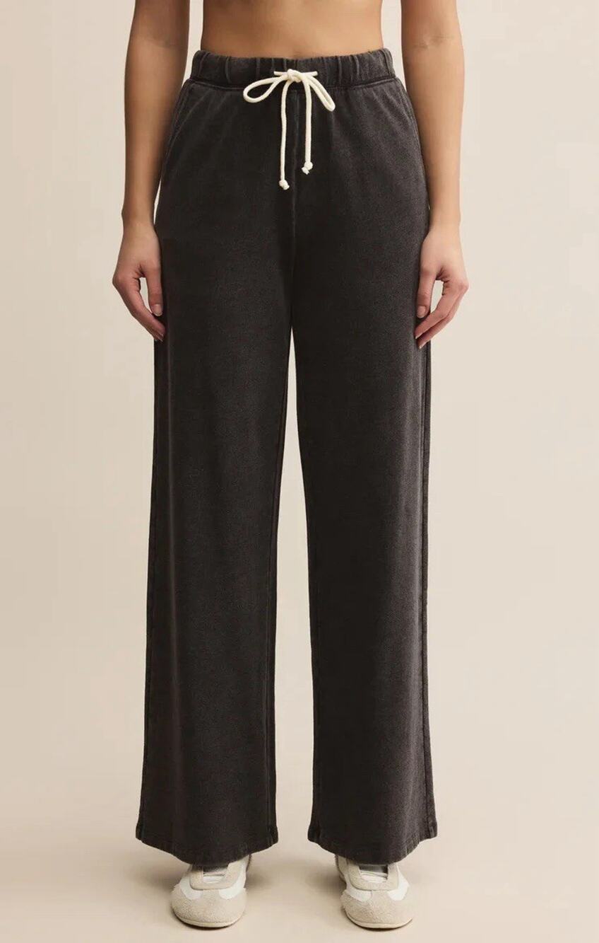 Z Supply Hunter Knit Wide Leg Pant Size Medium Wide Leg French Terry Black EUC